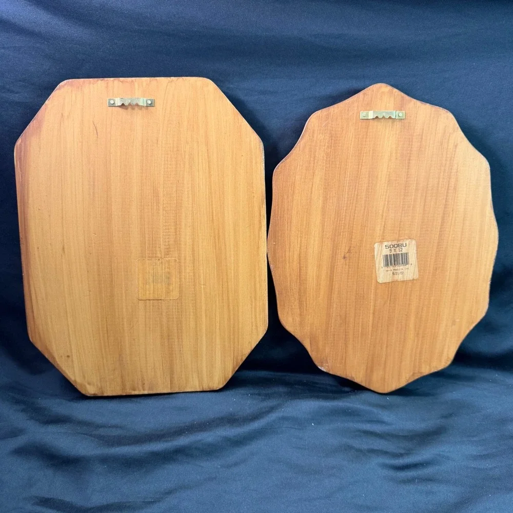 Vintage Set of 2 Hand Painted Bird Wood Plaques Folk Art